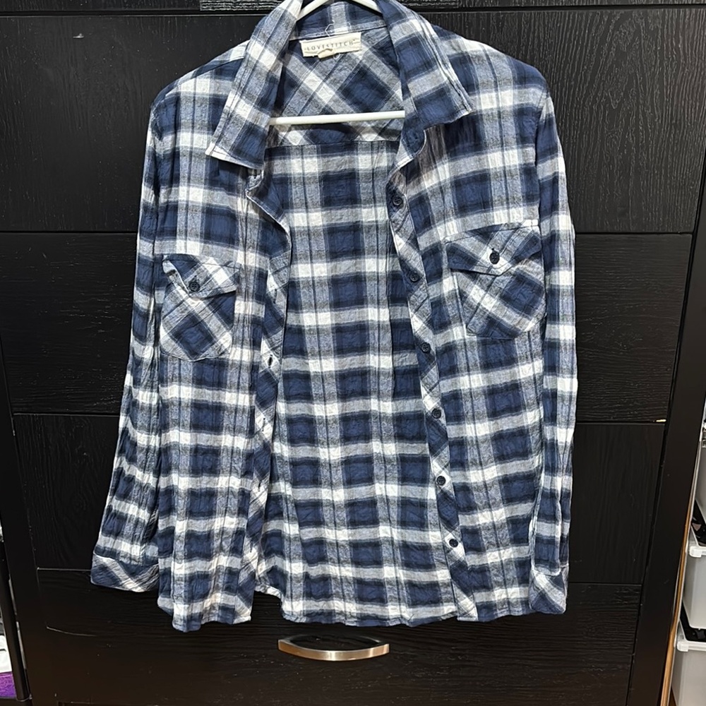 Lovestitch Blue and White Plaid Button Down Shirt
